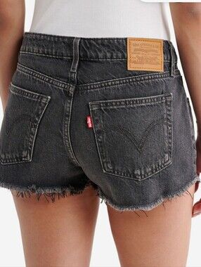 Levi's Black Distressed Raw-Hem Denim Shorts